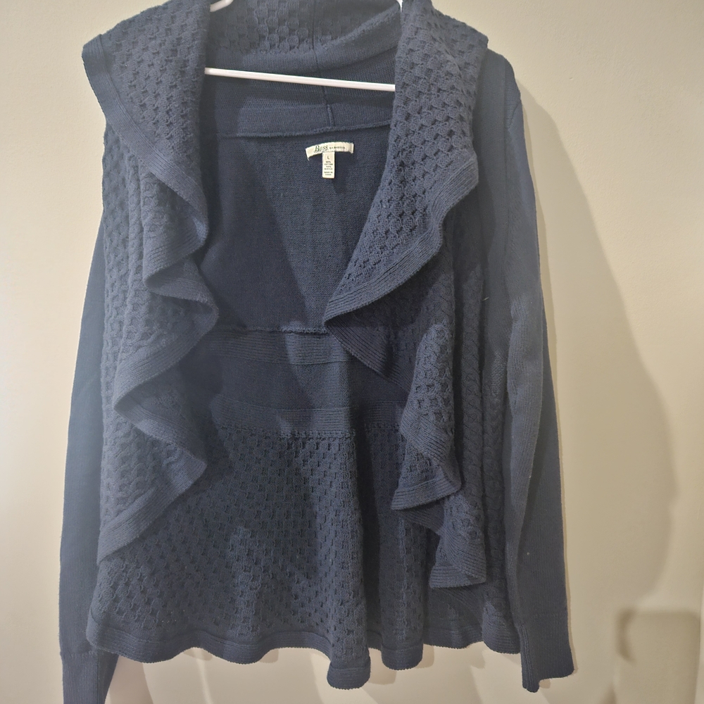 Women's Navy Blue Ruffled Sweater